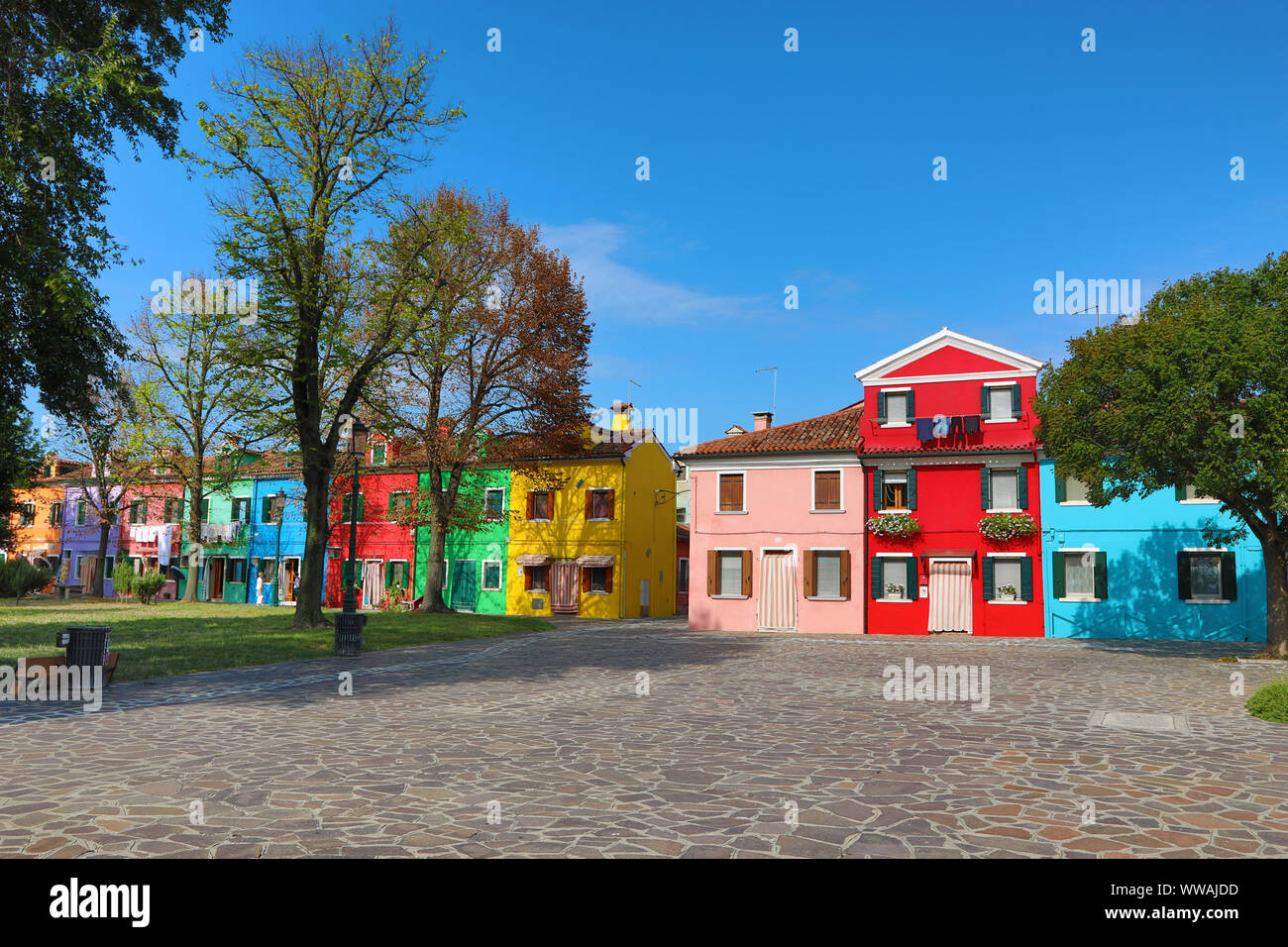 Colourful houses on the island of Burano, Venetian Lagoon, Venice, Italy Stock Photo