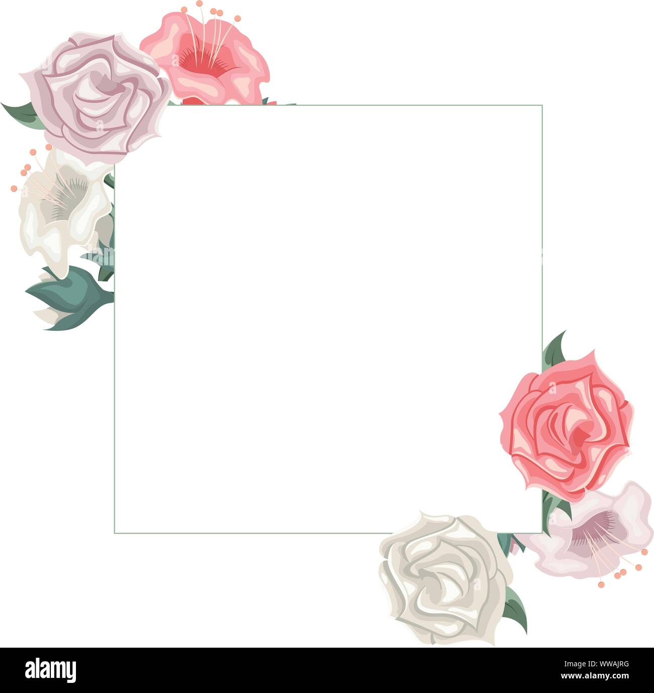 Floral frame with roses and tulips. Floral arrangement Stock Vector