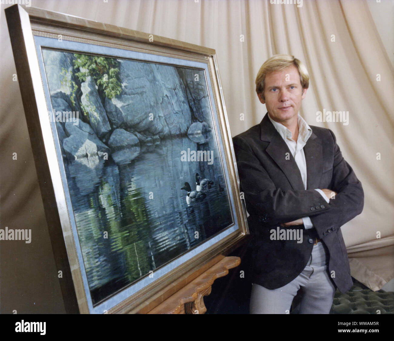 Robert Bateman our Canadian naturalist and world renowned painter at my  studio in 1980. I did the PR photogrphy for the painting 