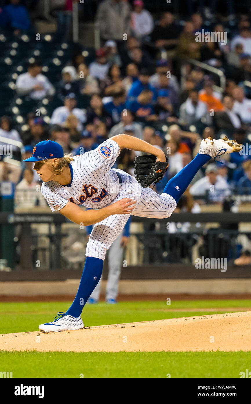 Queens, New York, USA. 13th Sep, 2019. New York Mets starting pitcher Noah Syndergaard (34) delivers the pitch during the game between The New York Mets and The Los Angeles Dodgers at Citi Field in Queens, New York. Mandatory credit: Kostas Lymperopoulos/CSM/Alamy Live News Stock Photo