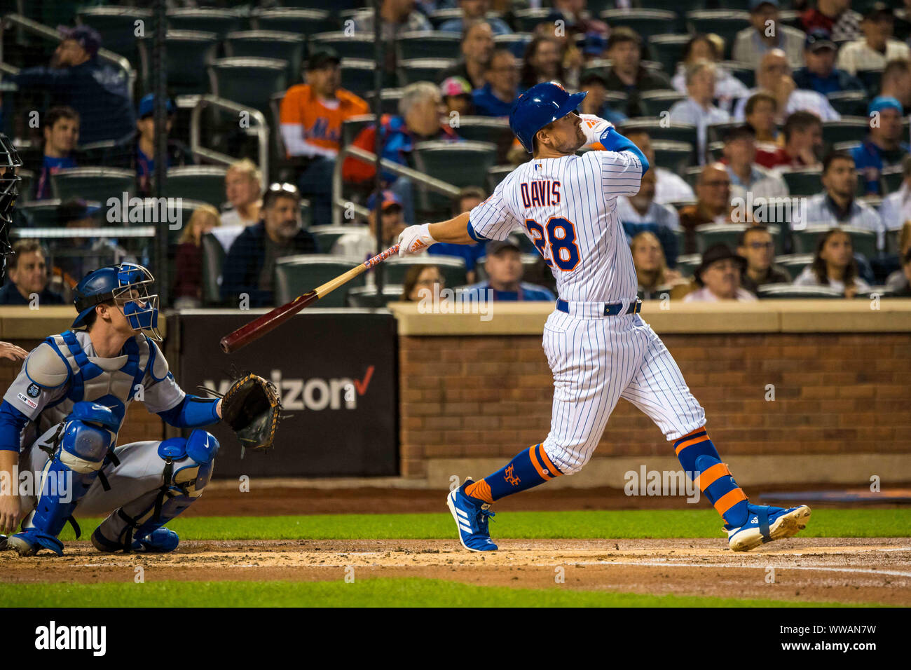 Queens, New York, USA. 13th Sep, 2019. New York Mets third baseman J.D. Davis (28) looks on after hitting a home run during the game between The New York Mets and The Los Angeles Dodgers at Citi Field in Queens, New York. Mandatory credit: Kostas Lymperopoulos/CSM/Alamy Live News Stock Photo