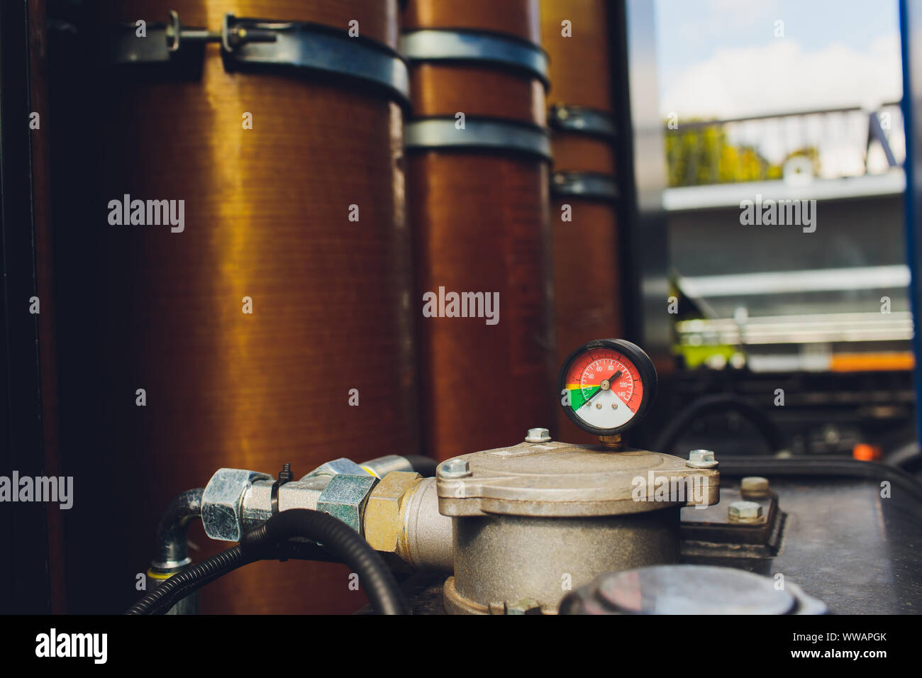 LPG , NGV Gas tanks are installed in a car for the 2 fuel system Stock