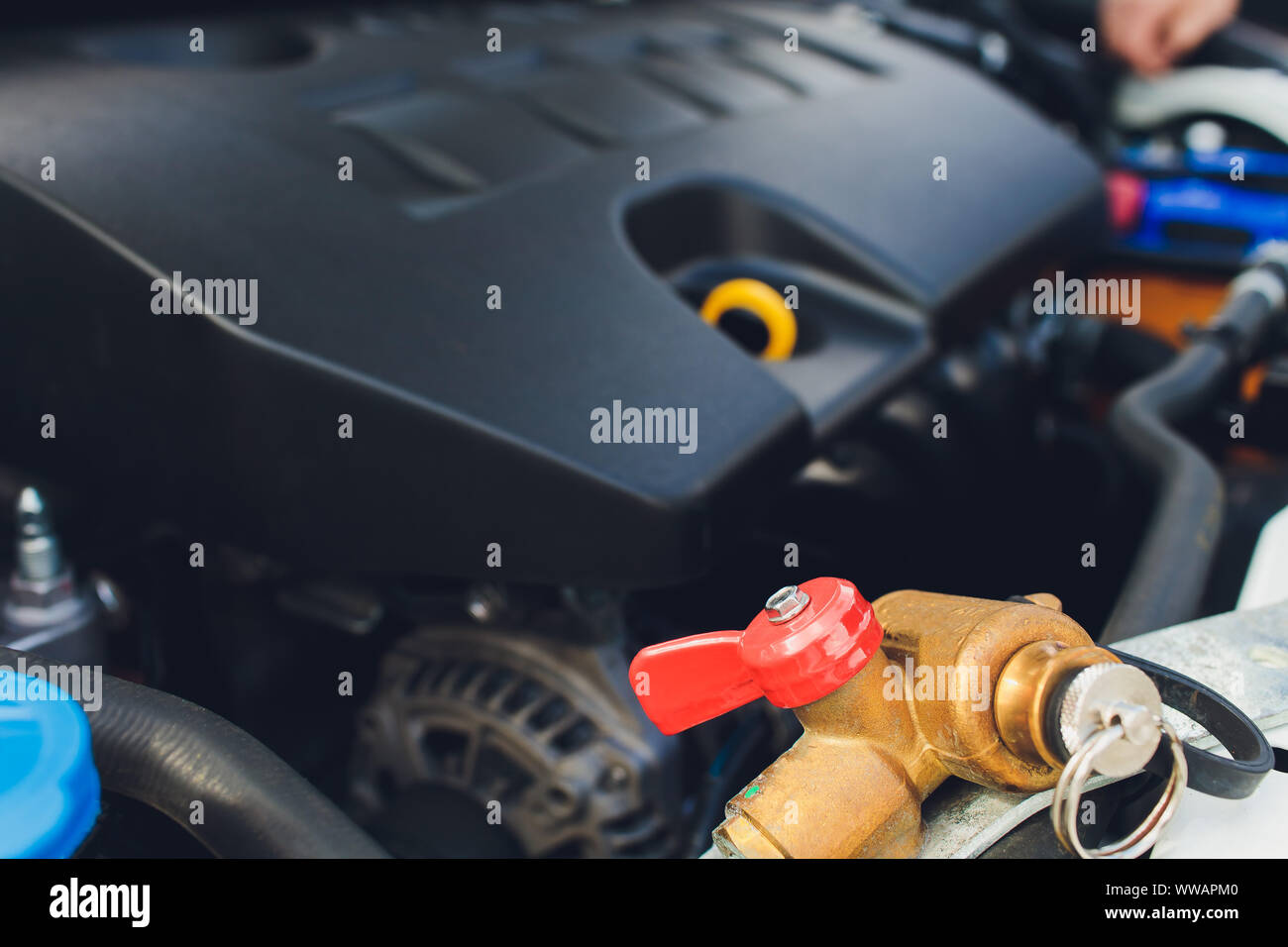 LPG , NGV Gas tanks are installed in a car for the 2 fuel system Stock