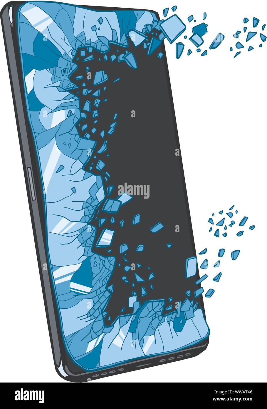 smartphone screen explodes. Defective damaged equipment. Template Pop art retro vector illustration drawing Stock Vector
