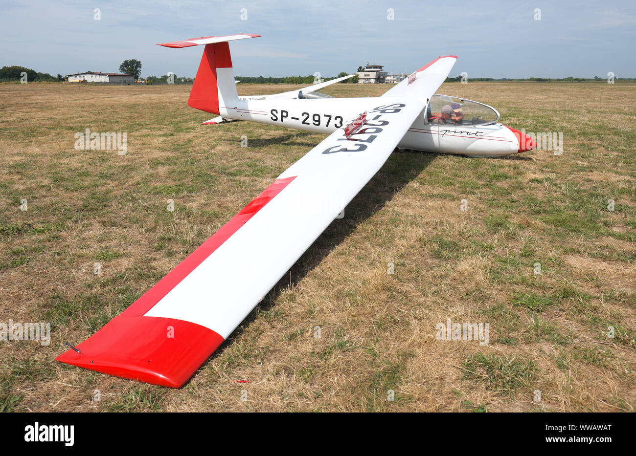 Gliding club SZD 30 Pirat glider at Stalowa Wola airfield in Poland in August 2019 Stock Photo