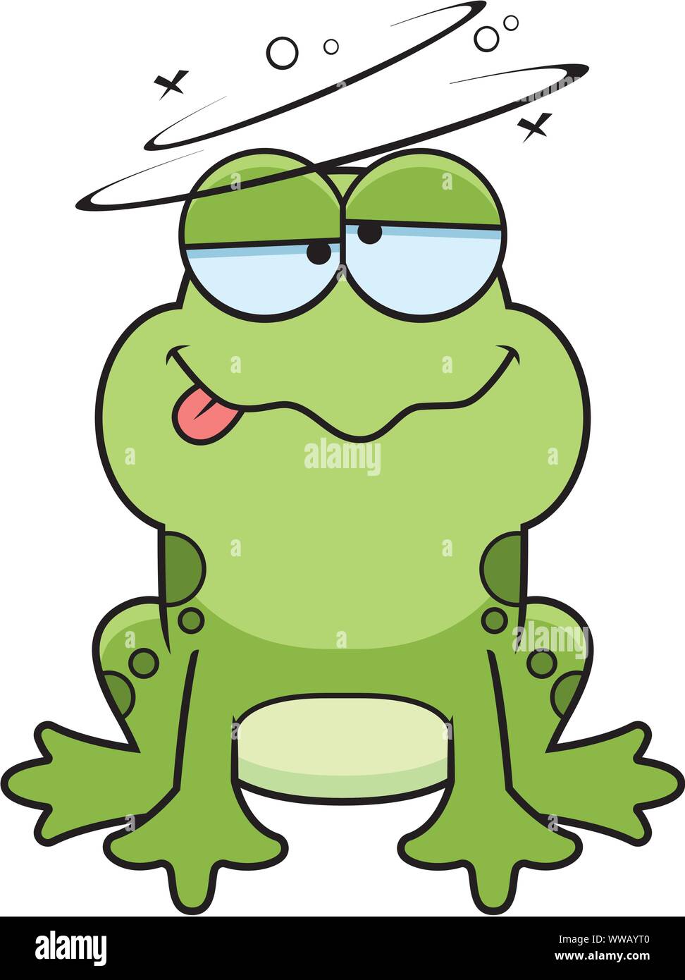 A cartoon illustration of a frog looking drunk. Stock Vector