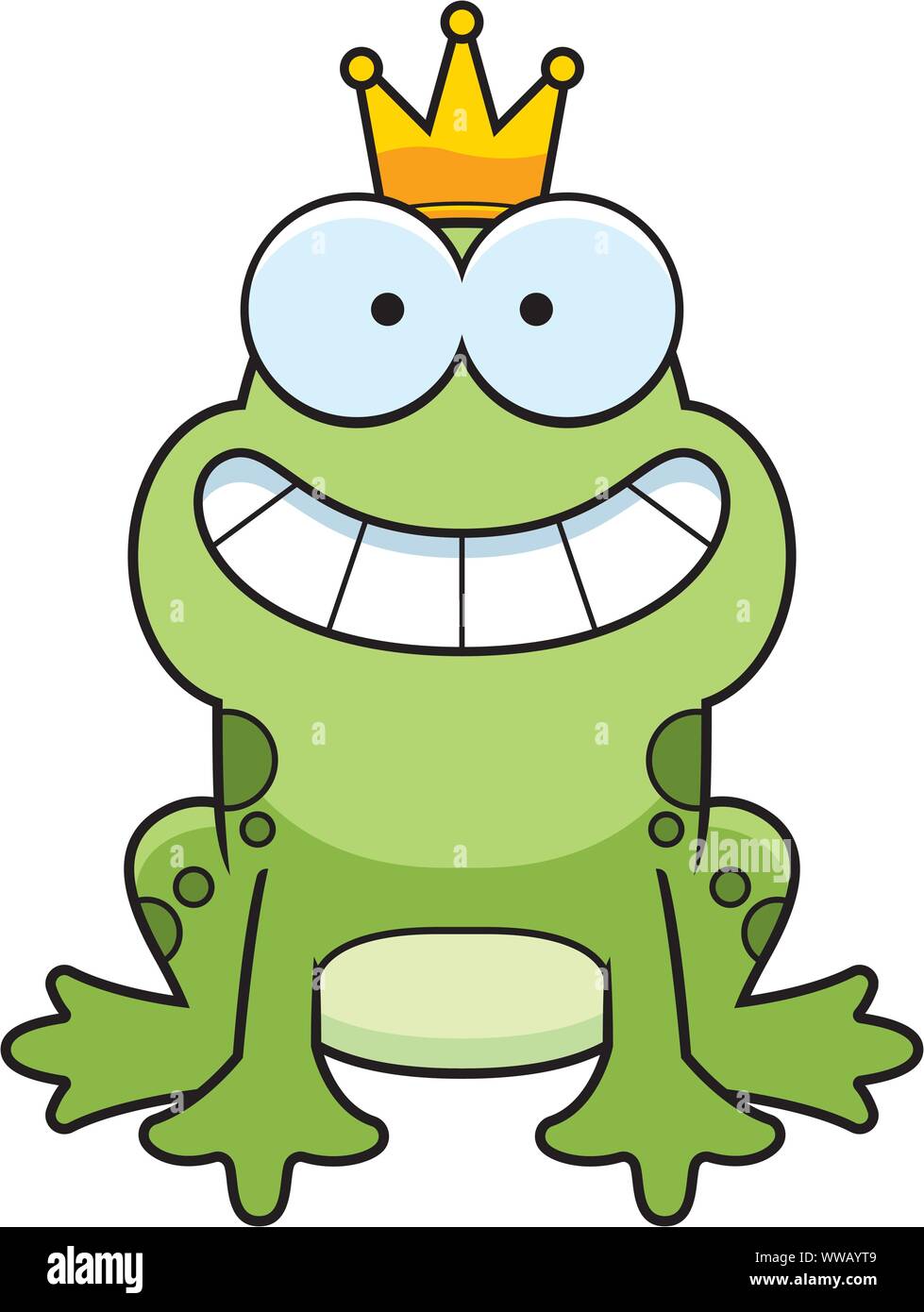 A cartoon frog prince smiling and happy. Stock Vector