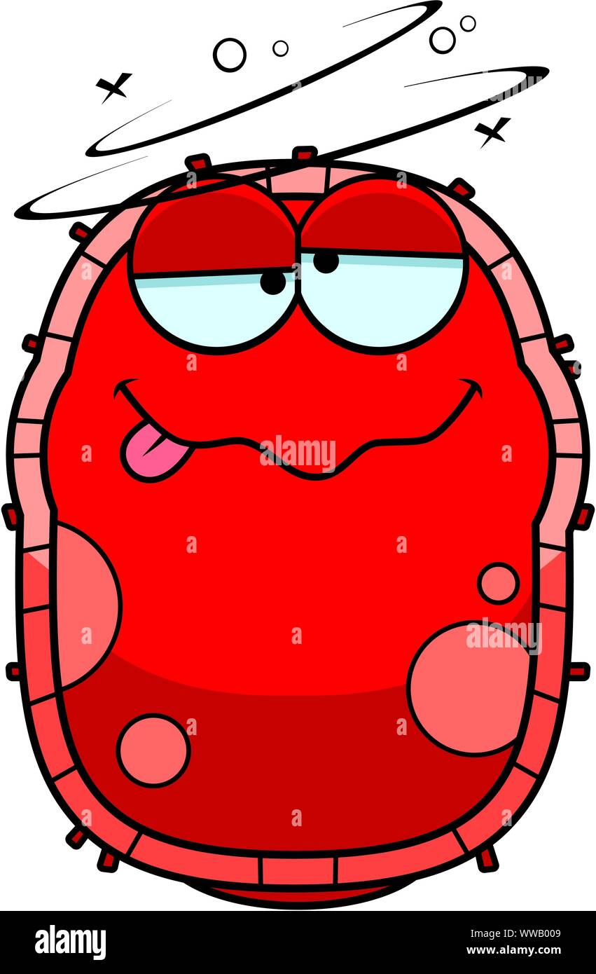 A cartoon illustration of a red blood cell looking drunk. Stock Vector
