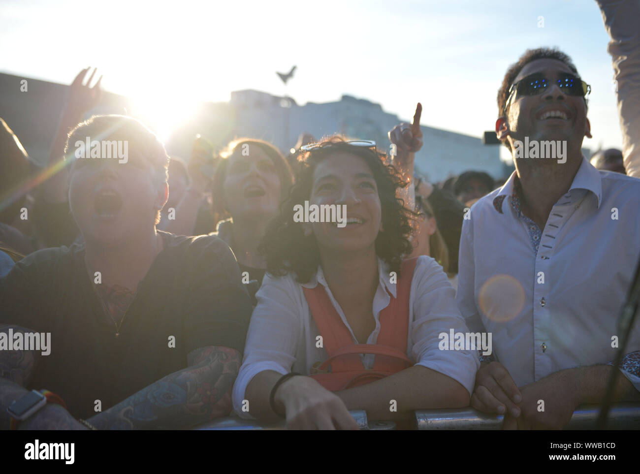 People watch Liam Gallagher performing during the Peaky Blinders Festival in Birmingham. Stock Photo