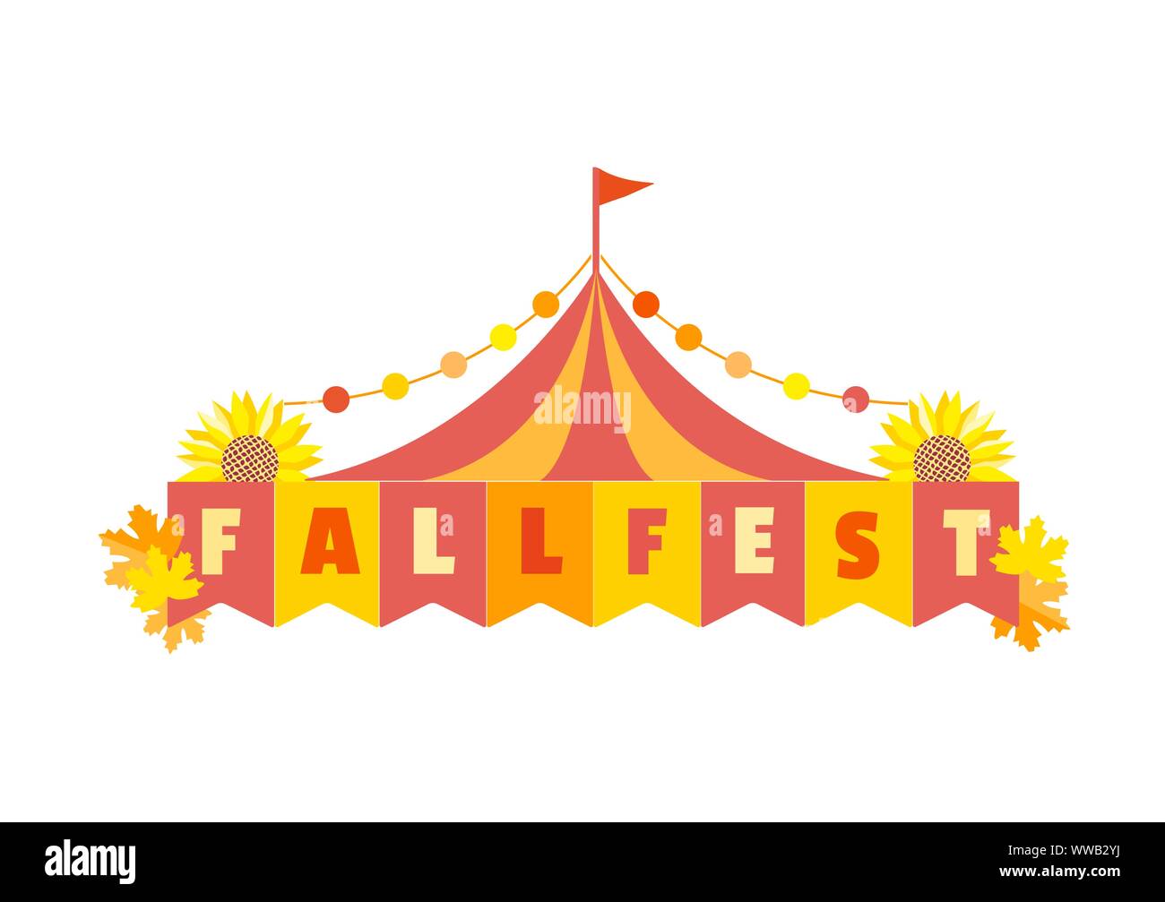 Hand drawn Fall fest tent simple flat color vector icon Stock Vector