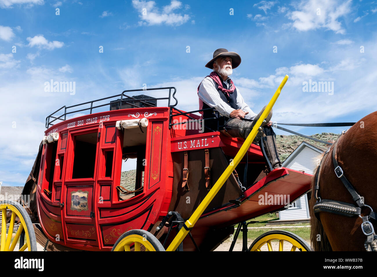 WY03889-00...WYOMING - Stagecoach at South Pass City during Gold Rush Days Stock Photo