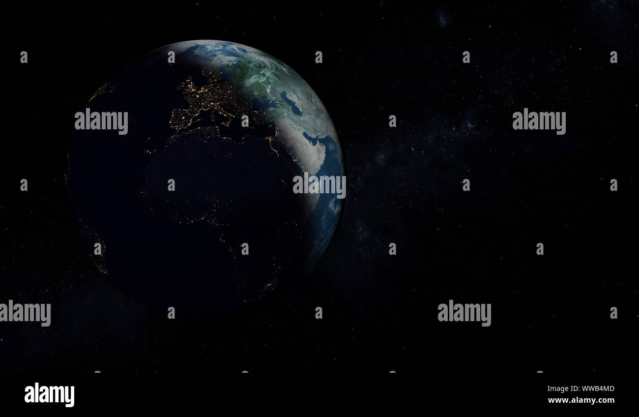 Planet earth with terminator line. European continent Stock Photo - Alamy