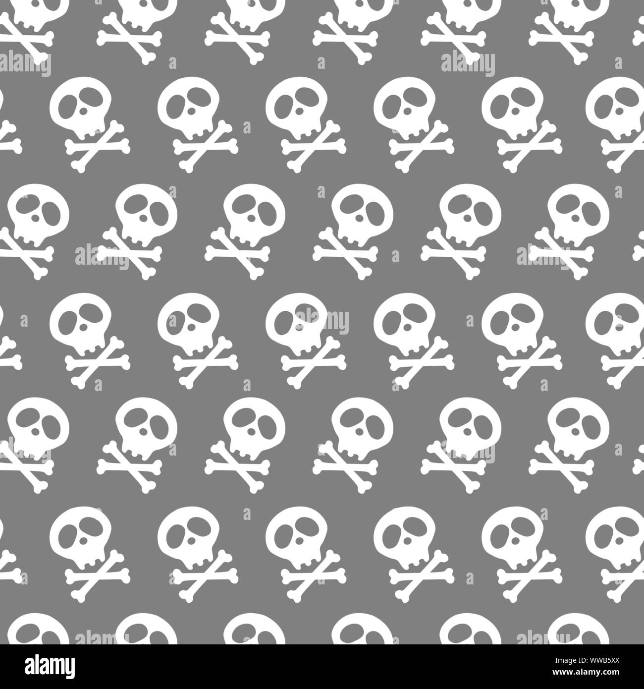 halloween design and decoration. white Skull and bones crossed. Vector illustration. Seamless gray background. poison. goths. Stock Vector