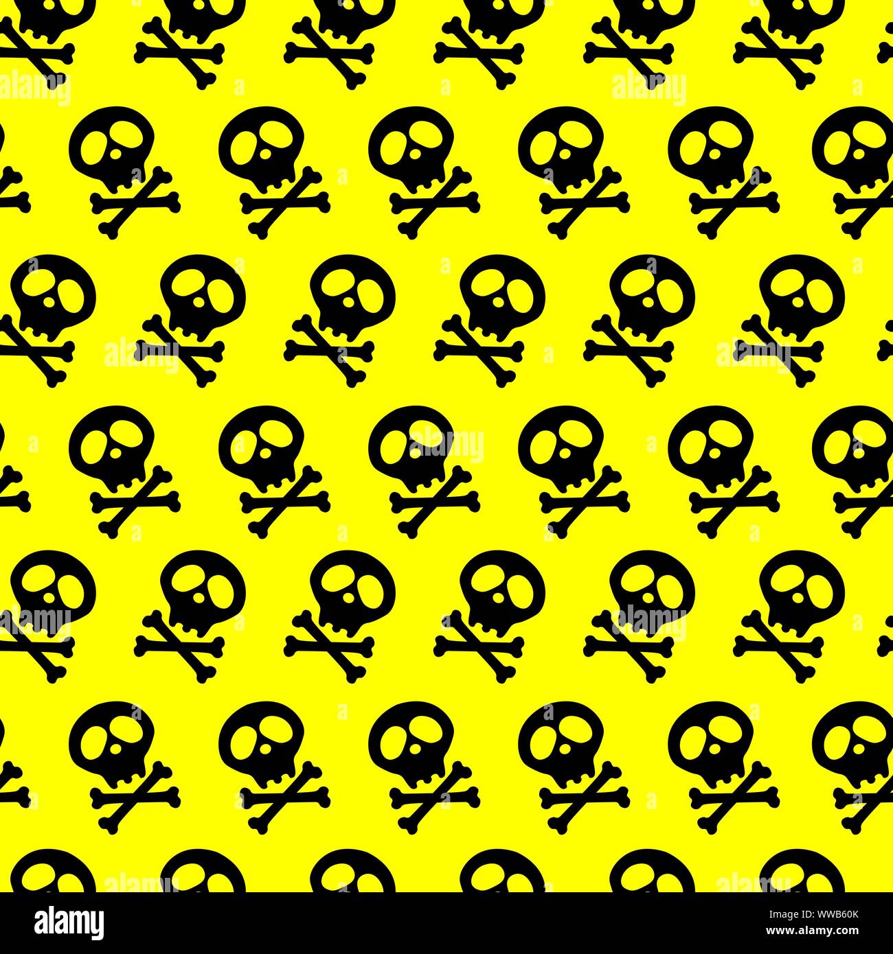 acid Seamless bright yellow background.black Skull and bones crossed.  Vector illustration. poison. radiation Stock Vector Image & Art - Alamy