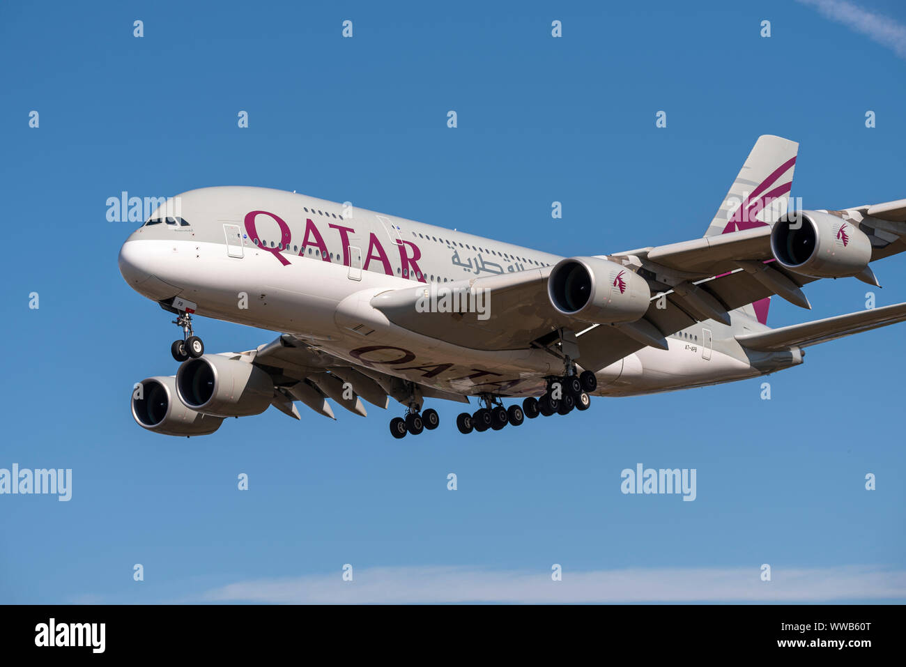 Qatar Airways Airbus A380 super jumbo jet airliner plane A7-APB