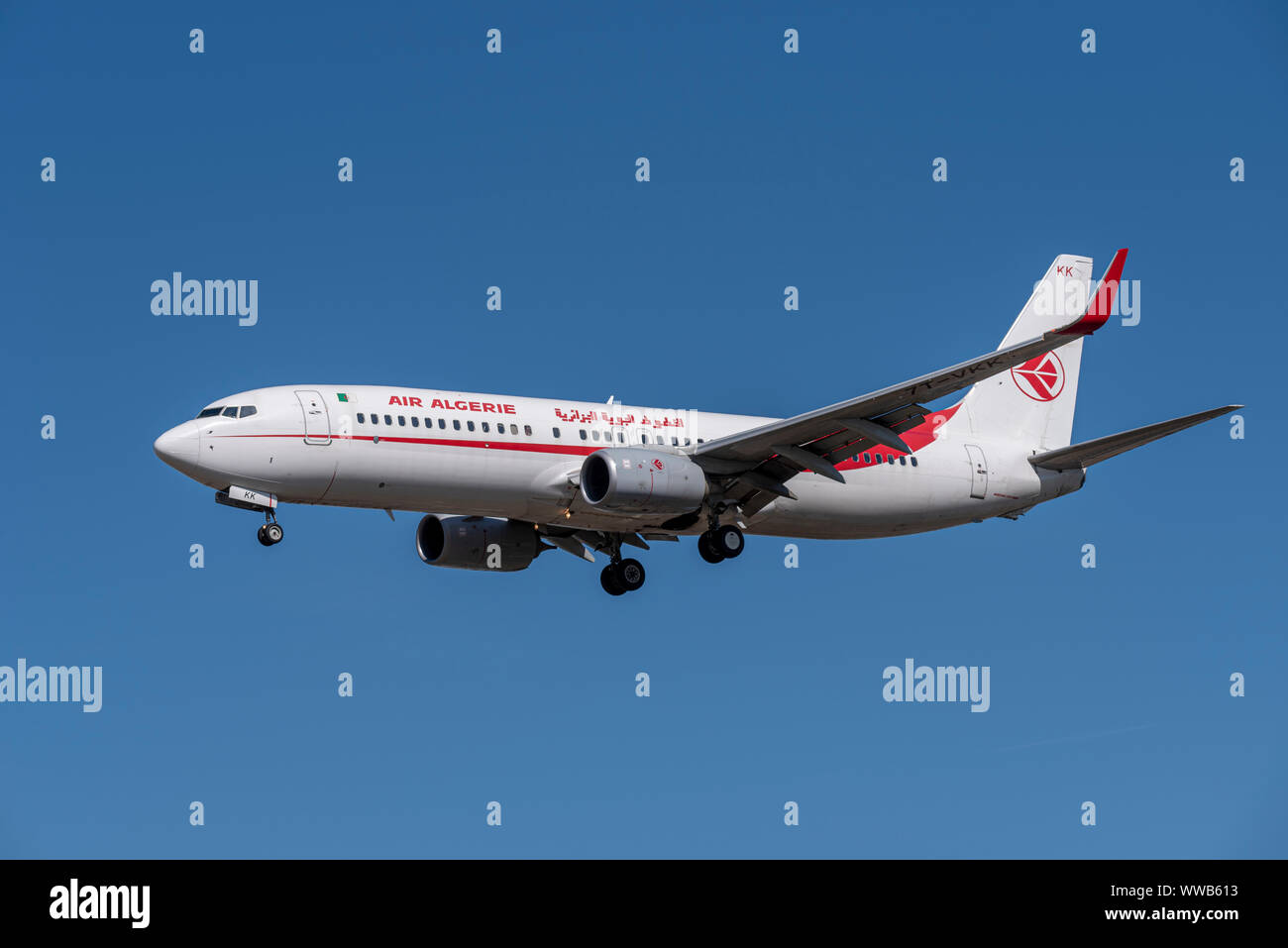 Air Algerie Boeing 737800 jet airliner plane 7TVKK landing at London Heathrow Airport in