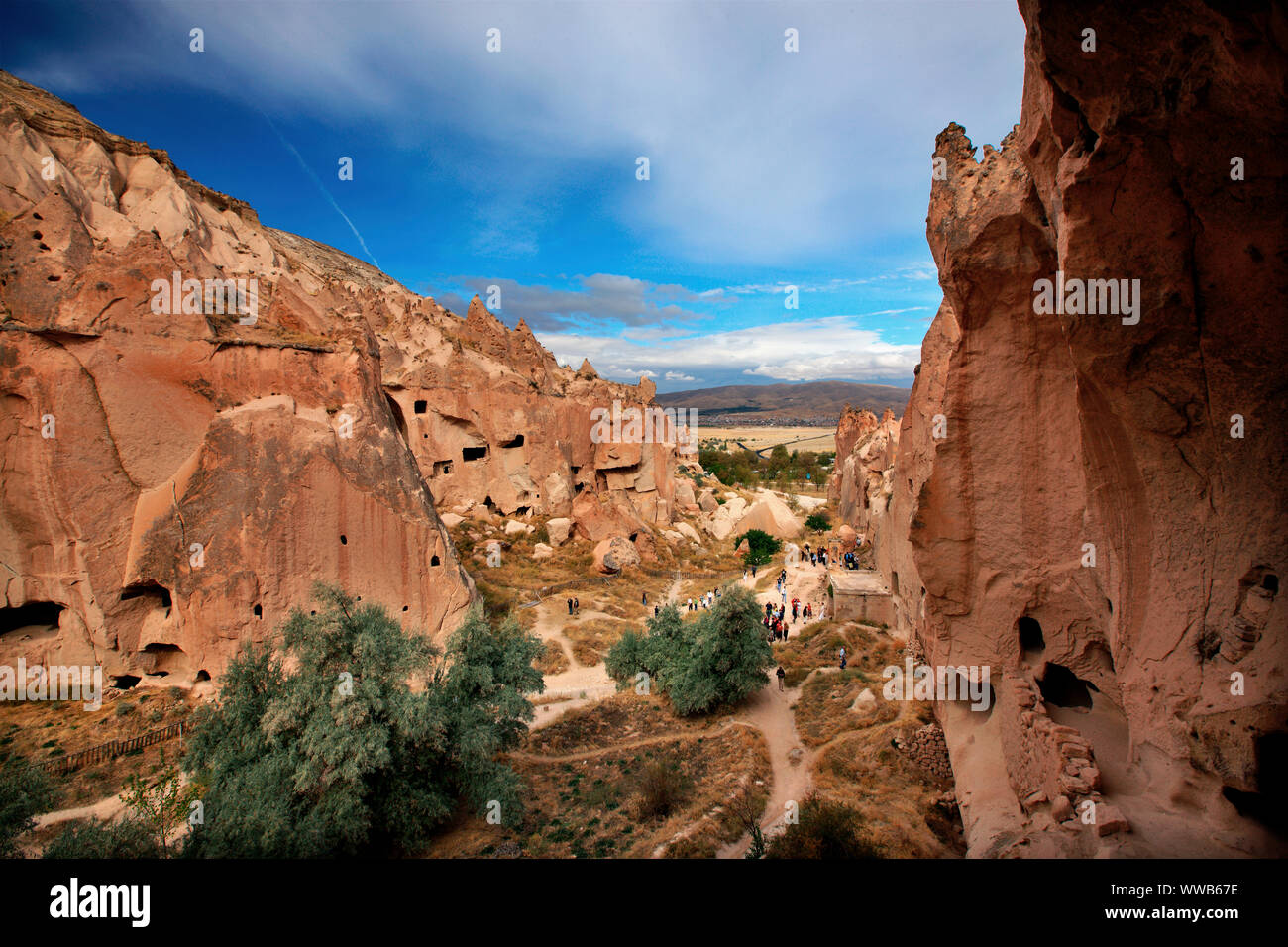 Partial view of the National Park of Zelve Valley, Nevsehir, Cappadocia, Turkey. Stock Photo