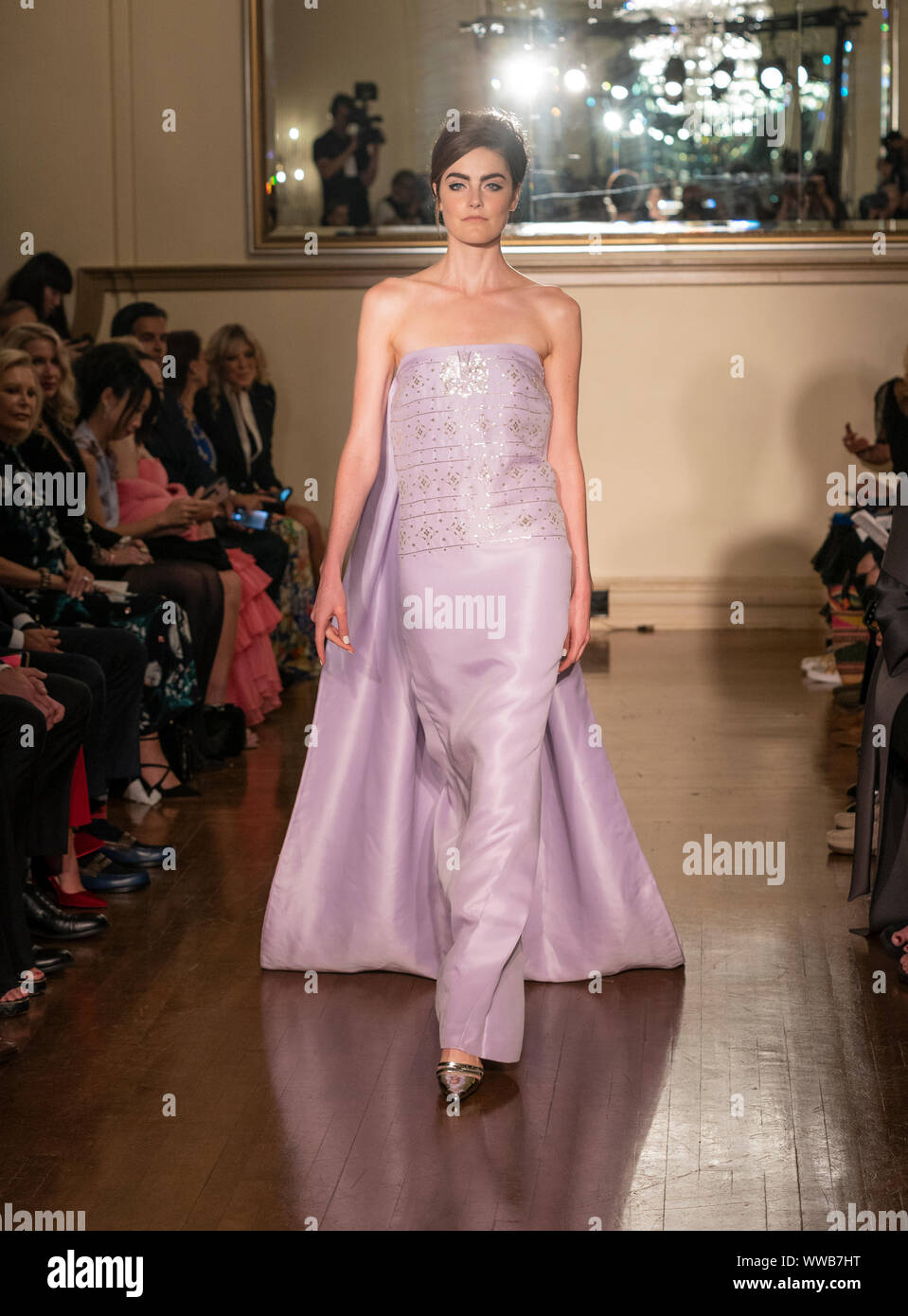 New York, NY - September 10, 2019: Model walks runway for Zang Toi 30th anniversary Spring/Summer 2020 show during fashion week at 3 West Club Stock Photo