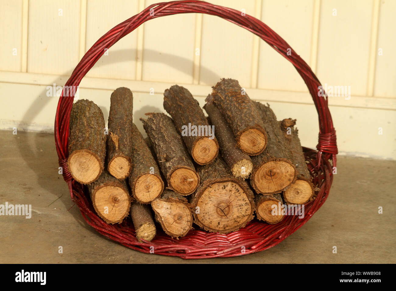 Basket of firewood Stock Photo Alamy