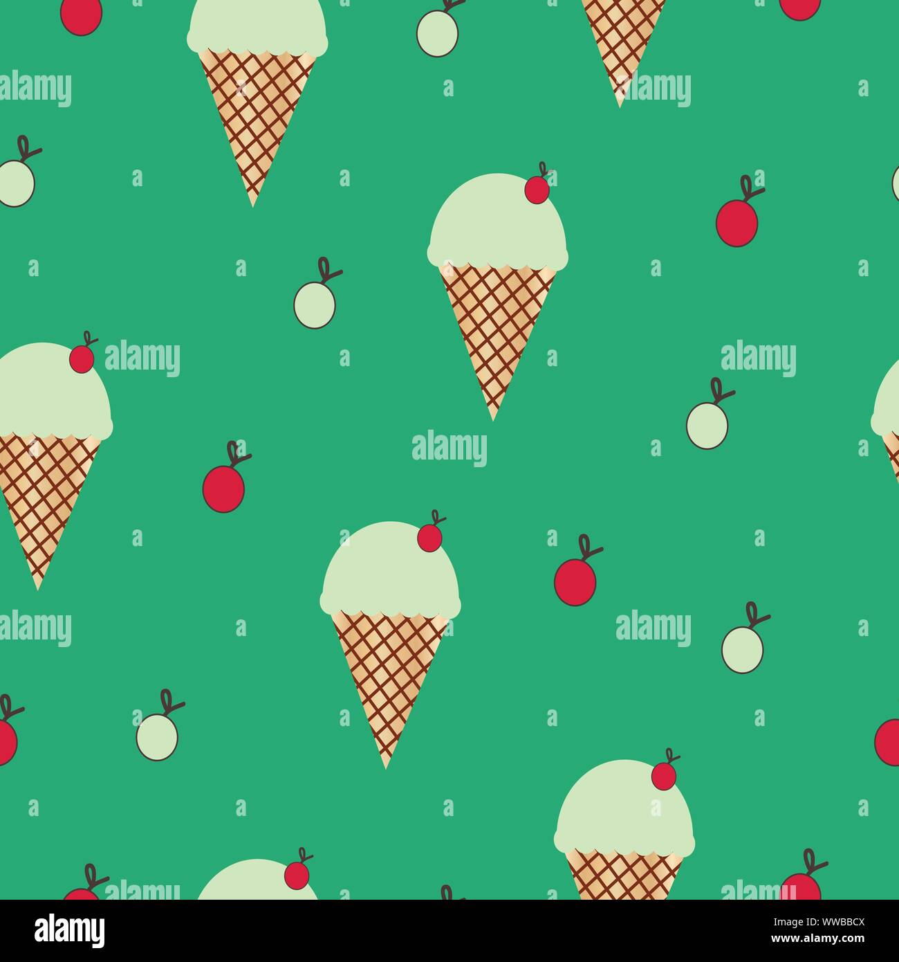 seamless pattern with ice cream cone vector on green background Stock ...