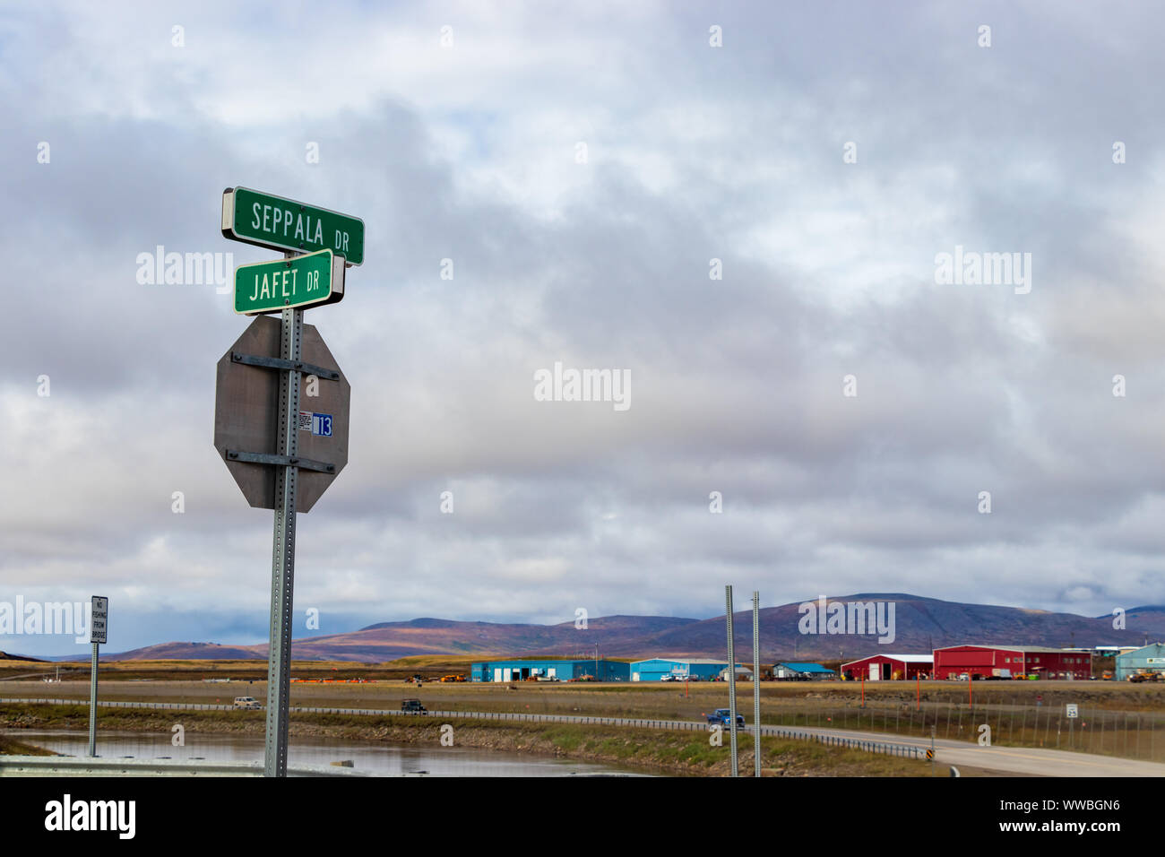 The sign of Seppala and Jafet Dr street in Nome, Alaska Stock Photo Alamy