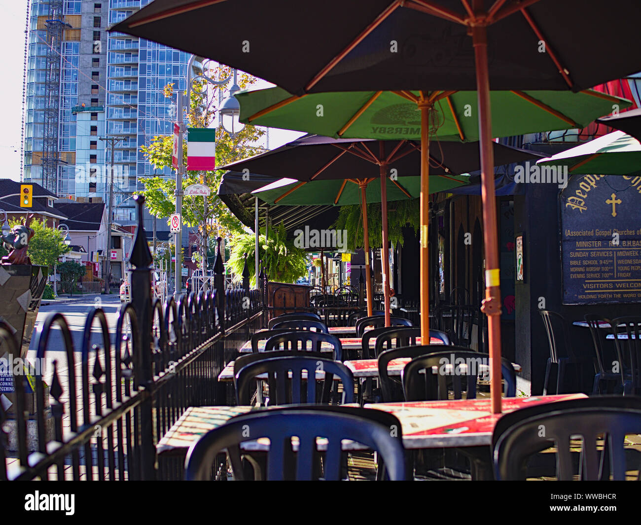 Restaurant sidewalk patio scene, Little Italy (Preston Street), Ottawa
