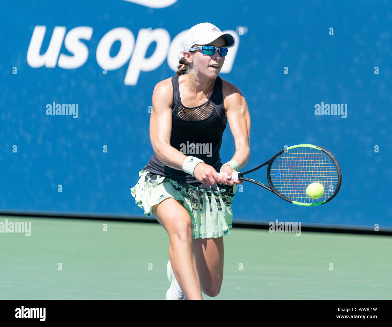 New York, NY - September 3, 2019: Katie Volynets (USA) in action during 1st  round of US Open Championship girls juniors against Carole Monnet (France)  at Billie Jean King National Tennis Center