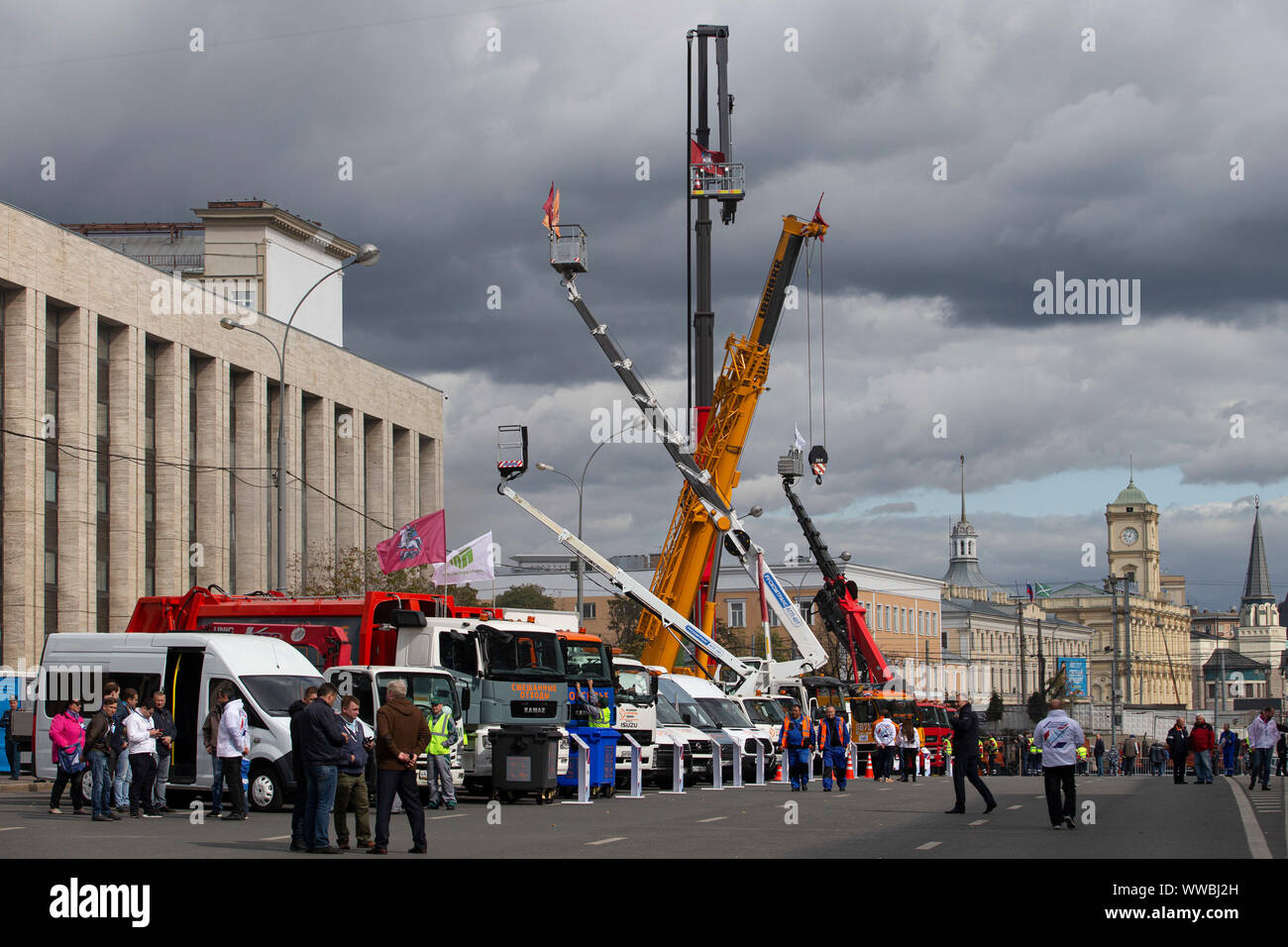 Moscow, Russia. 14th Sep, 2019. Municipal service vehicles are seen on display in central Moscow, Russia, on Sept. 14, 2019. About 700 vehicles took part in the Municipal Service Vehicle Parade on Saturday. Credit: Alexander Zemlianichenko Jr/Xinhua Stock Photo