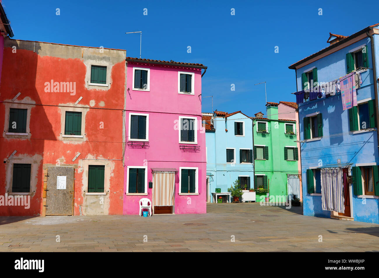 Colourful houses on the island of Burano, Venetian Lagoon, Venice, Italy Stock Photo