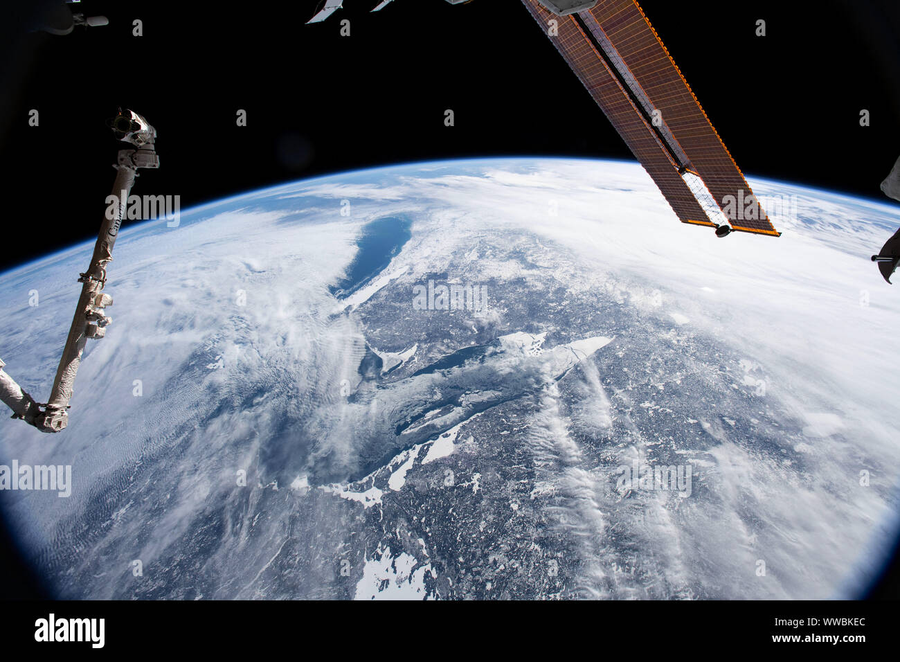 Lake Superior and Lake Michigan, Winter, 256 miles above Canada, February 13, 2019, by NASA/ISS/DPA Stock Photo