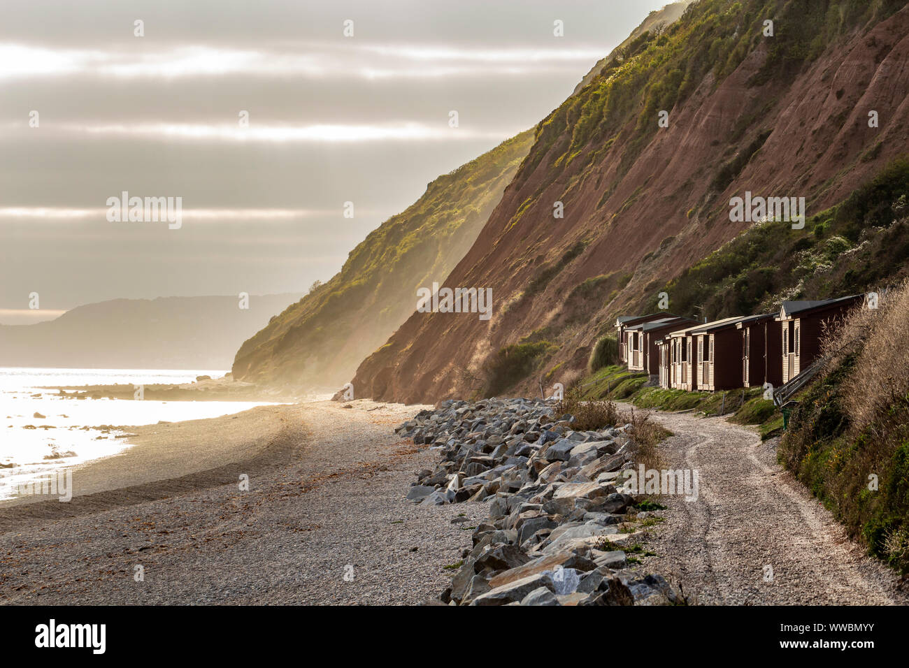 View west on Branscombe beach, Devon, UK Stock Photo