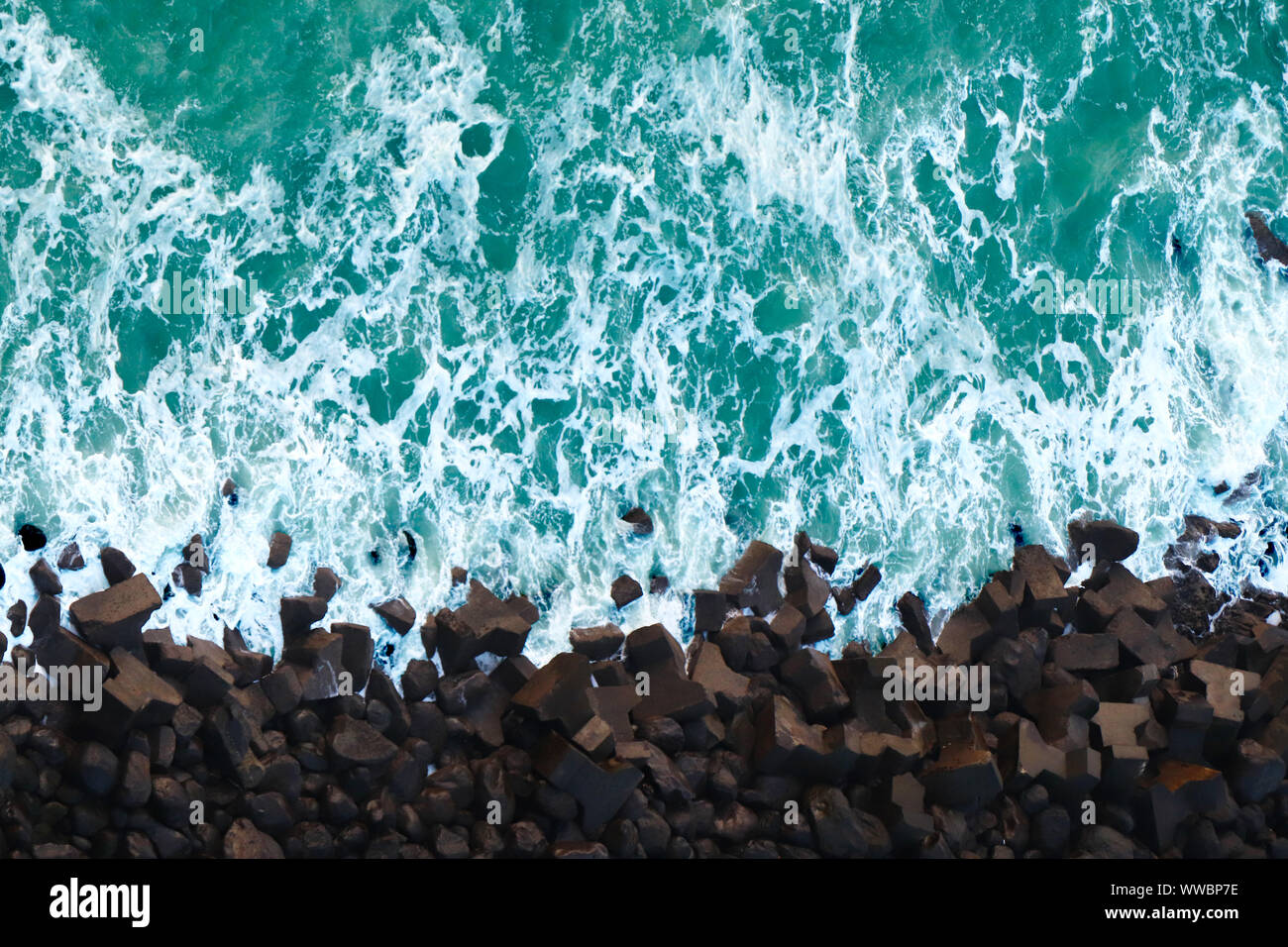 Aerial view of ocean waves and fantastic Rocky coast Stock Photo