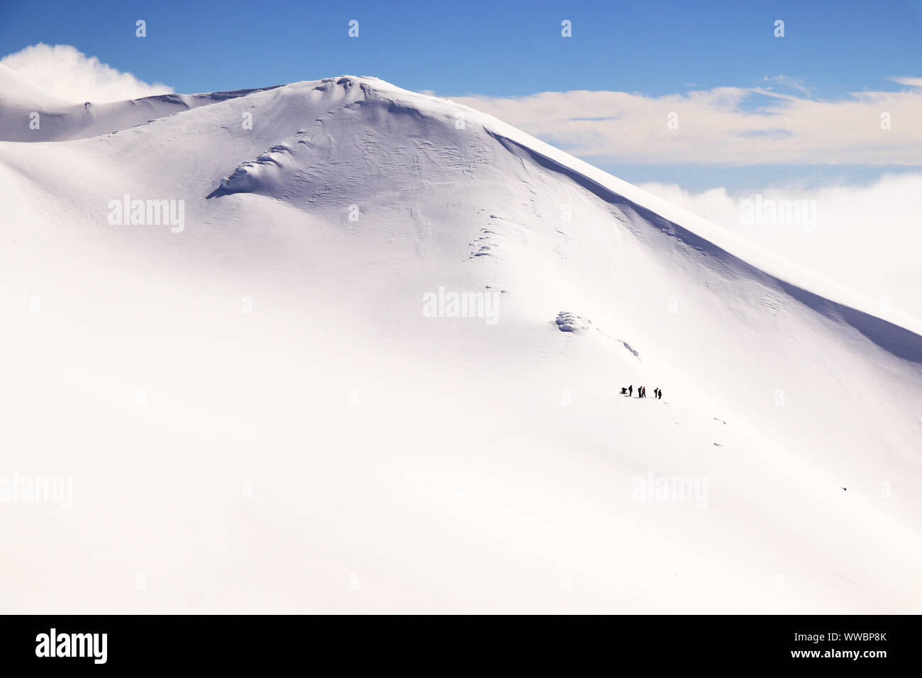 hiking Tongariro Crossing in winter, New Zealand, The Great Walk Stock Photo