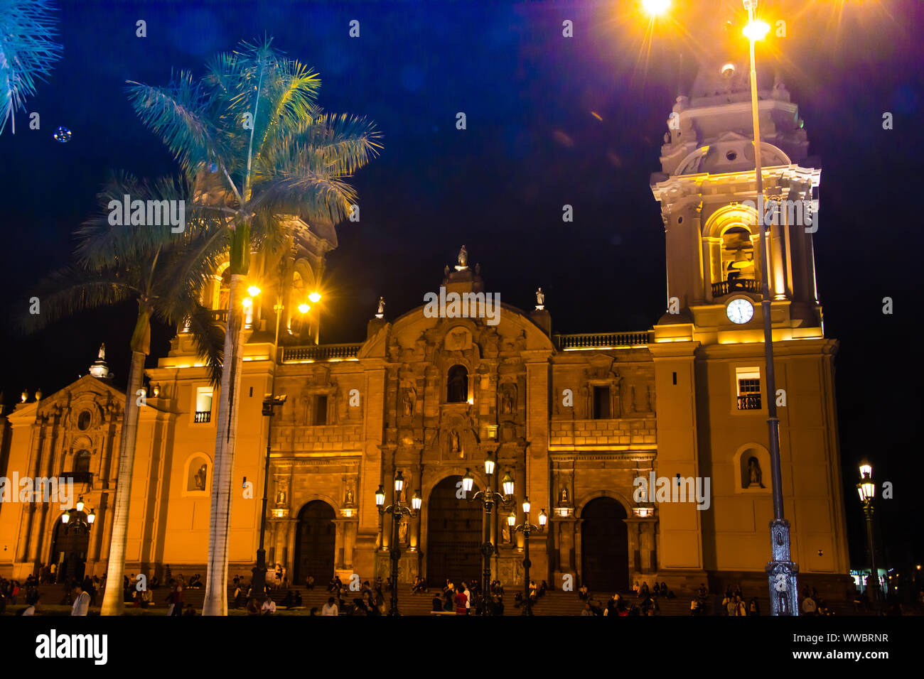 Plaza de armas by night in Lima Peru, mayor square Stock Photo - Alamy