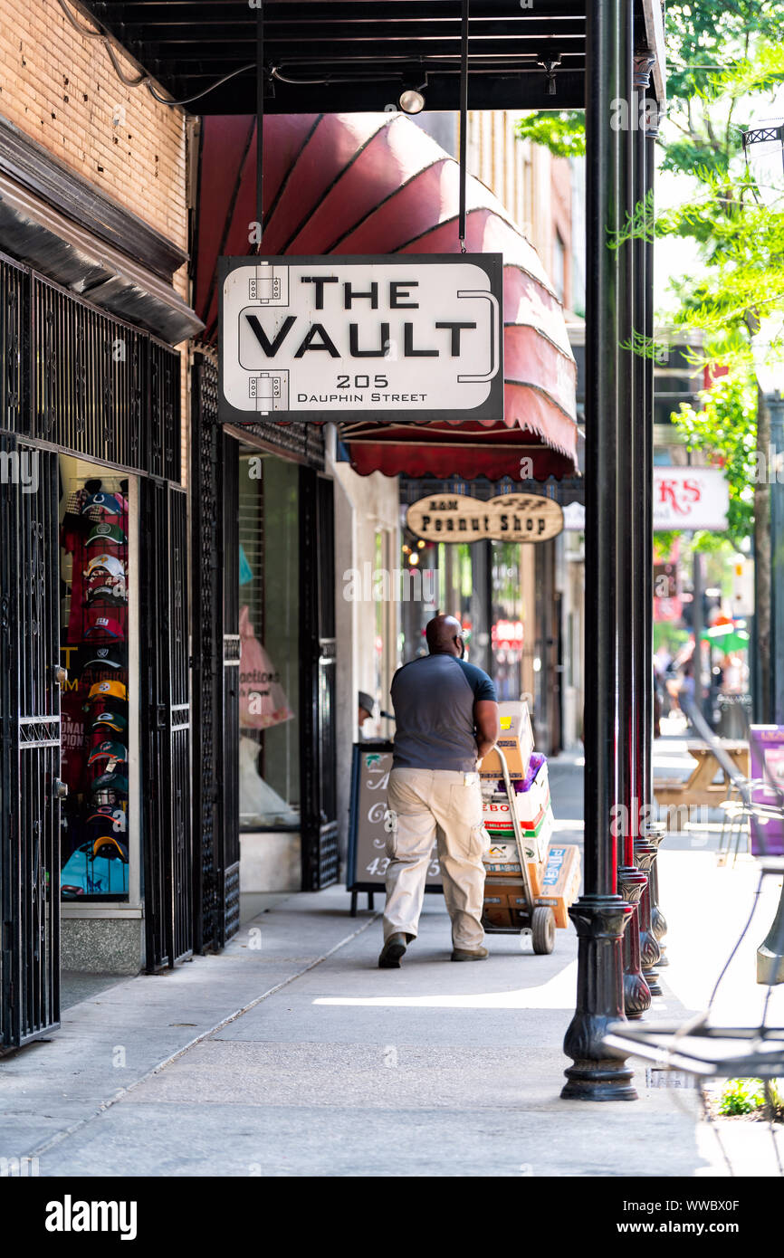 Mobile, USA April 21, 2018 Old Dauphin street in Alabama southern
