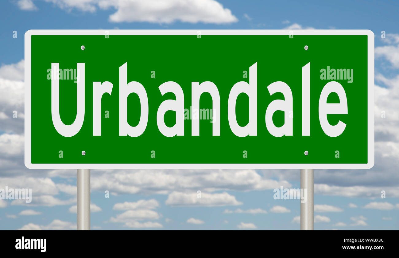 Rendering of a green road sign for Urbandale Iowa Stock Photo Alamy