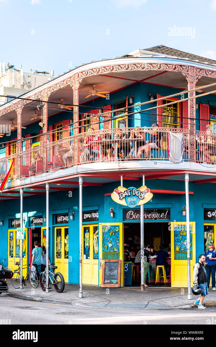 New Orleans, USA April 22, 2018 Dat Dog restaurant bar or cafe on Frenchmen Street in French