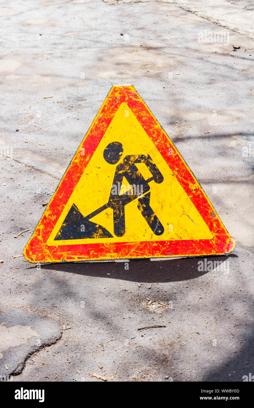 Caution, road works are under way Stock Photo Alamy