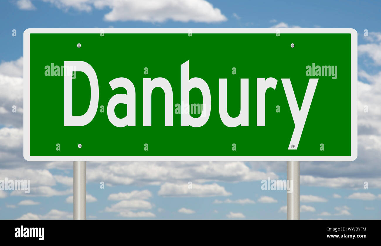 Rendering of a green road sign for Danbury Connecticut Stock Photo Alamy