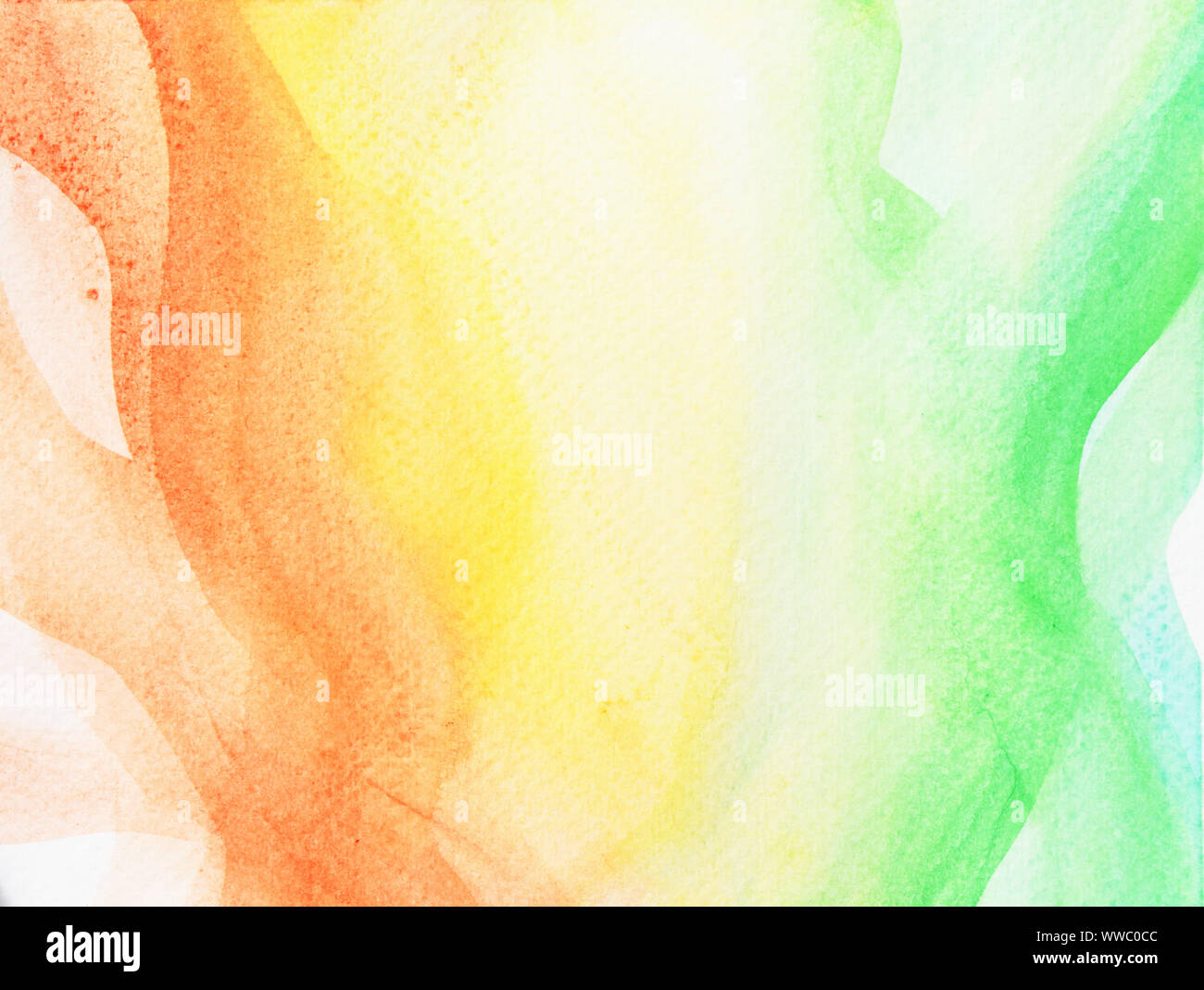 Colorful smoke, Abstract pattern green with yellow and orange color , Illustration watercolor hand draw and painted on paper Stock Photo