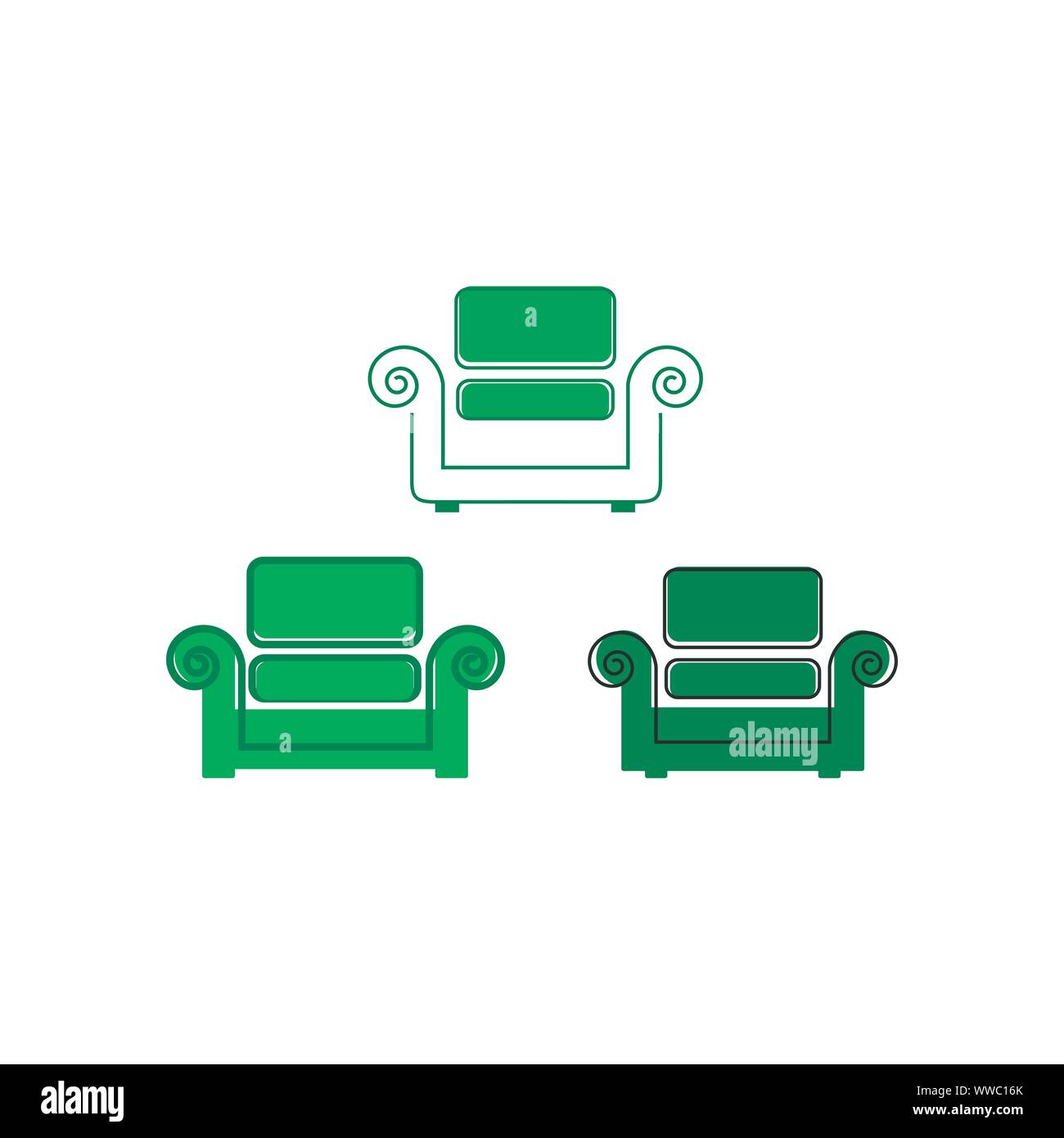 sofa chair icon in trendy design style. sofa chair icon graphic design isolated on white background. sofa vector icon simple and modern flat symbol. Stock Vector