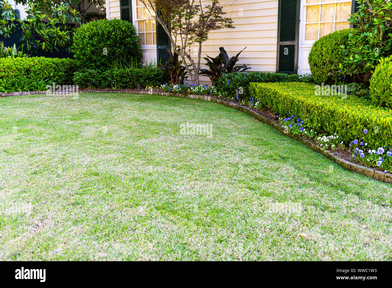 Old historic Garden district in New Orleans, Louisiana with green grass
