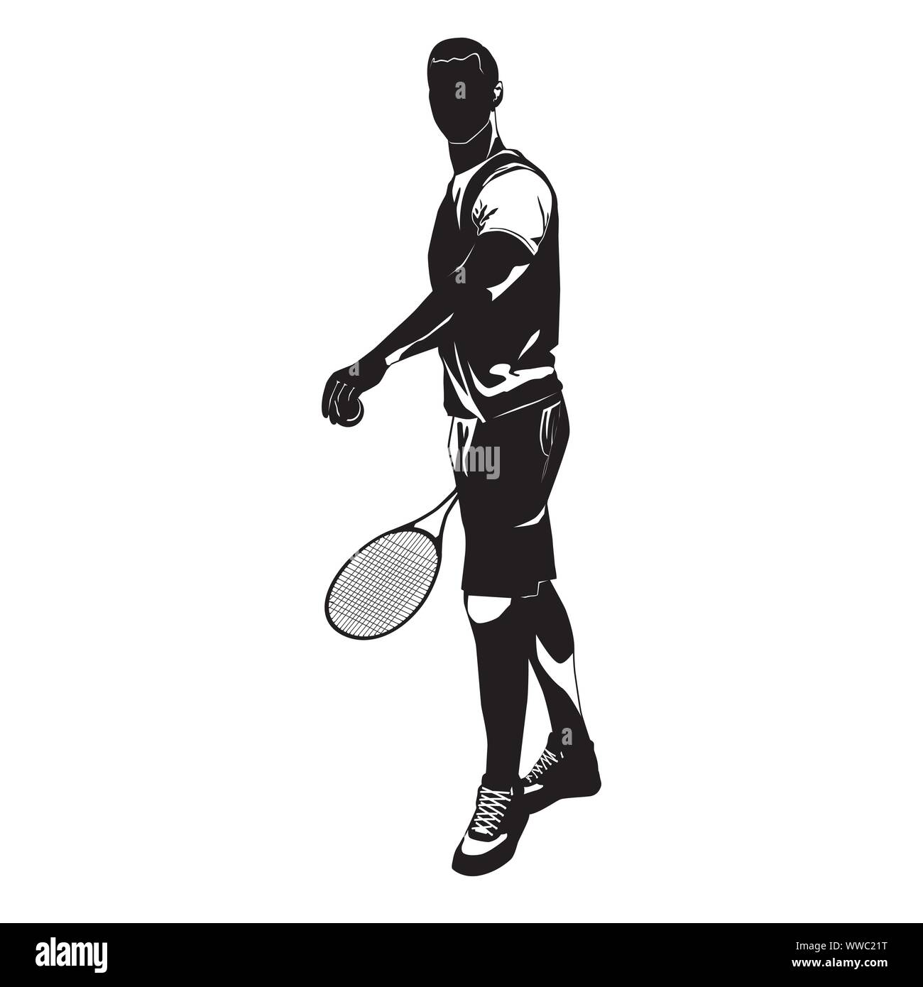 Tennis player black silhouette on white background, vector illustration ...