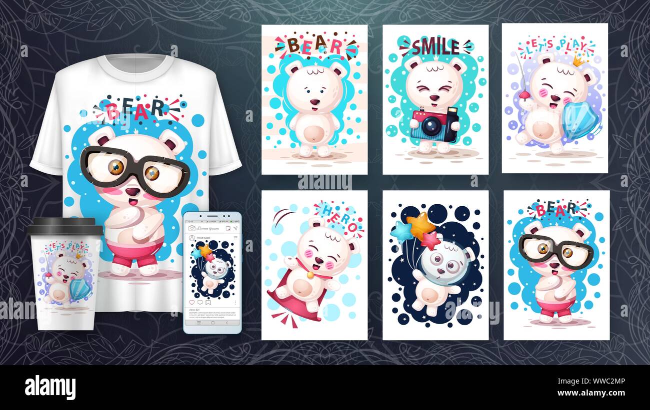 Pretty bear poster and merchandising. Stock Vector