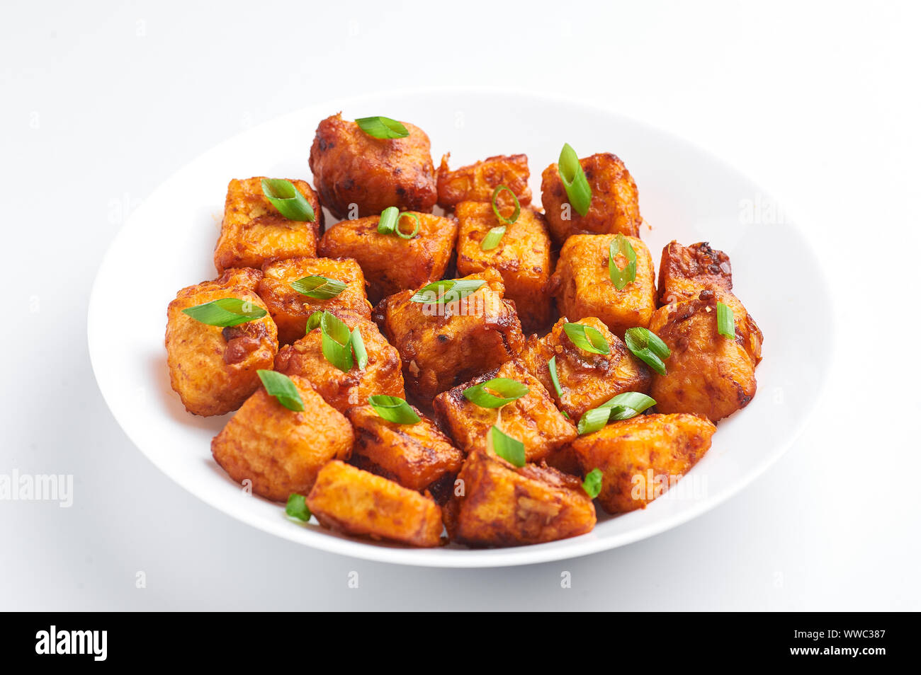 Paneer Manchurian or Paneer 65 isolated on white background. Paneer