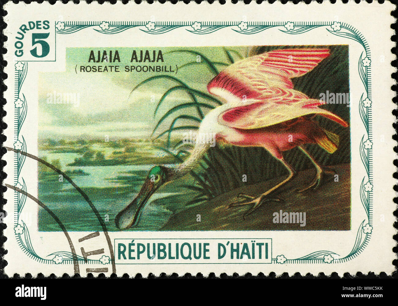 Roseate spoonbill painted by Audobon on postage stamp Stock Photo - Alamy