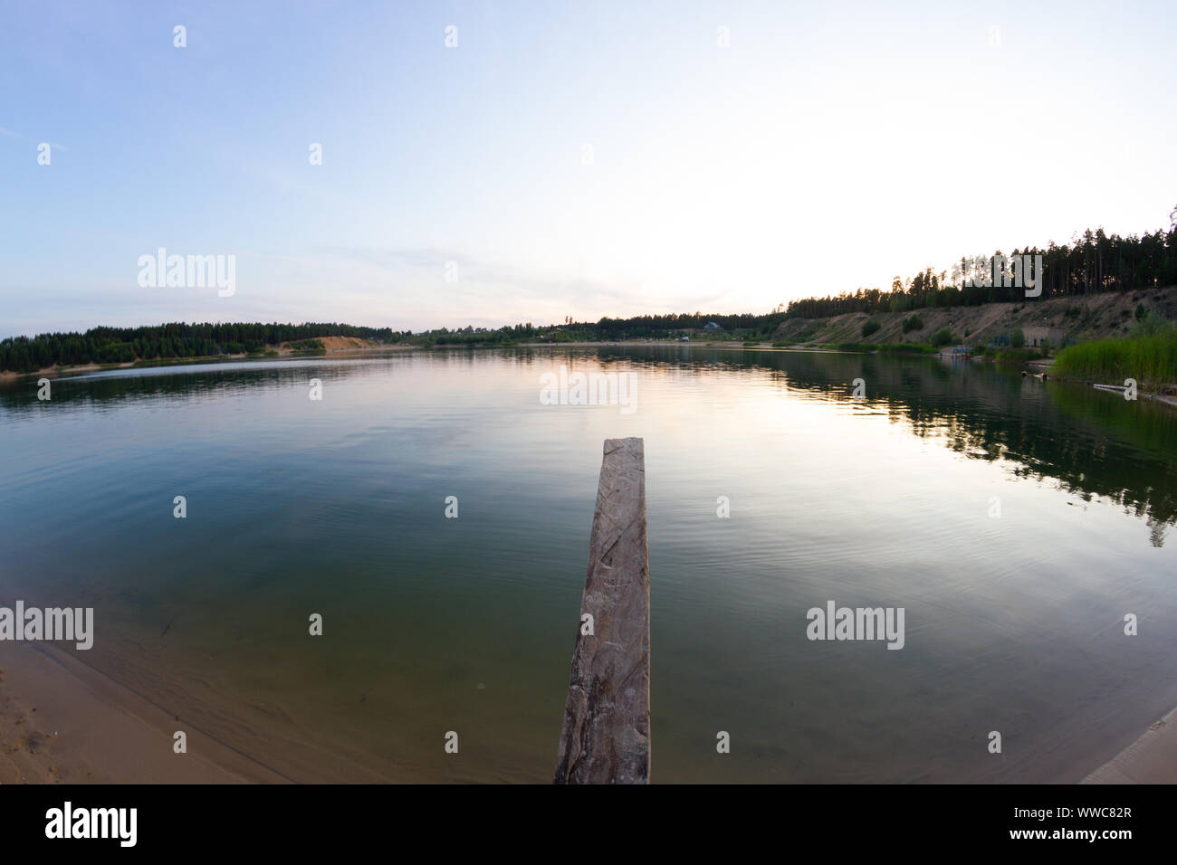 Springboard over lake. Dangerous narrow old springboard Stock Photo - Alamy