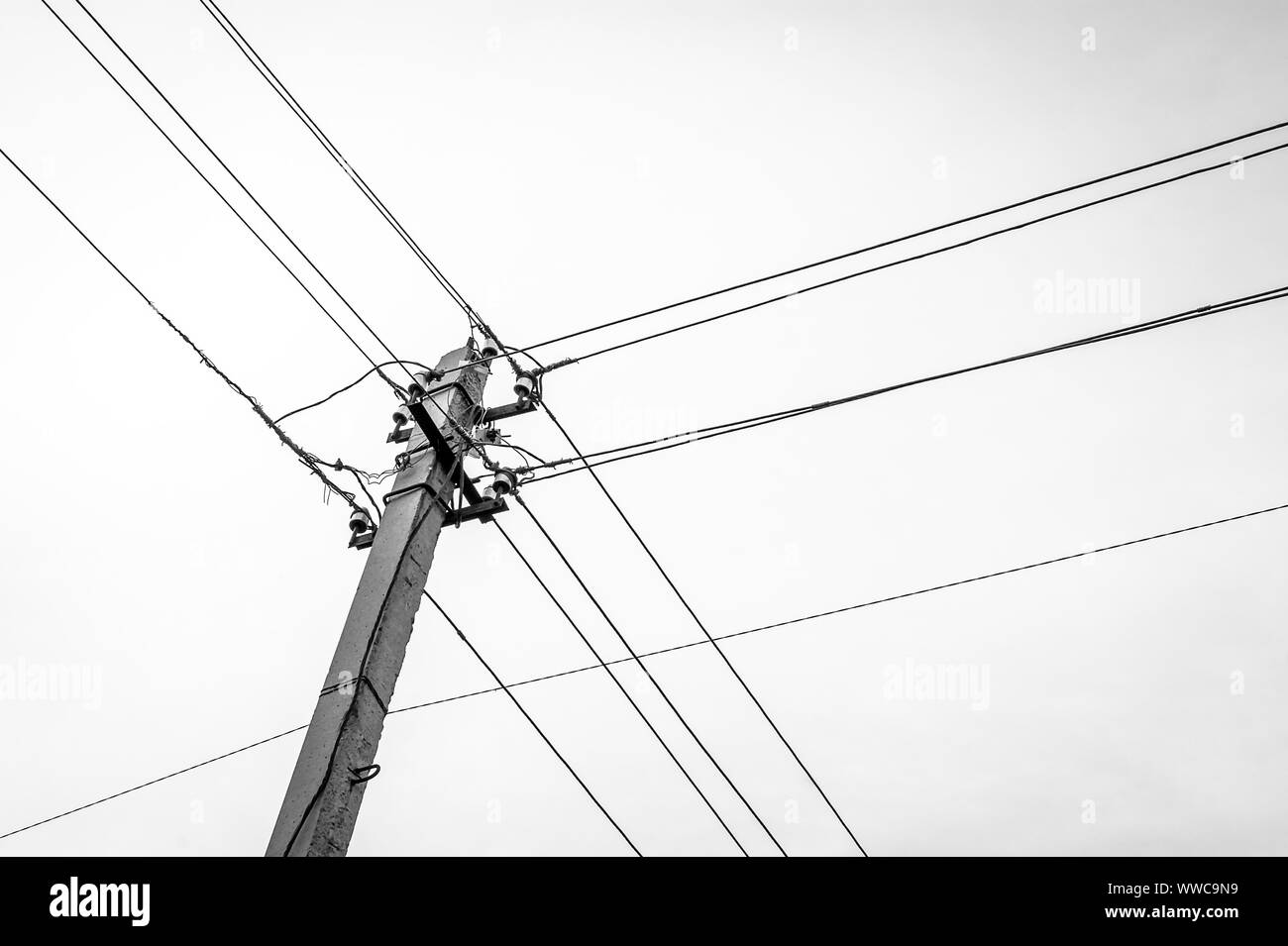 Low Angle Black and White Image of a Concrete Utility Power