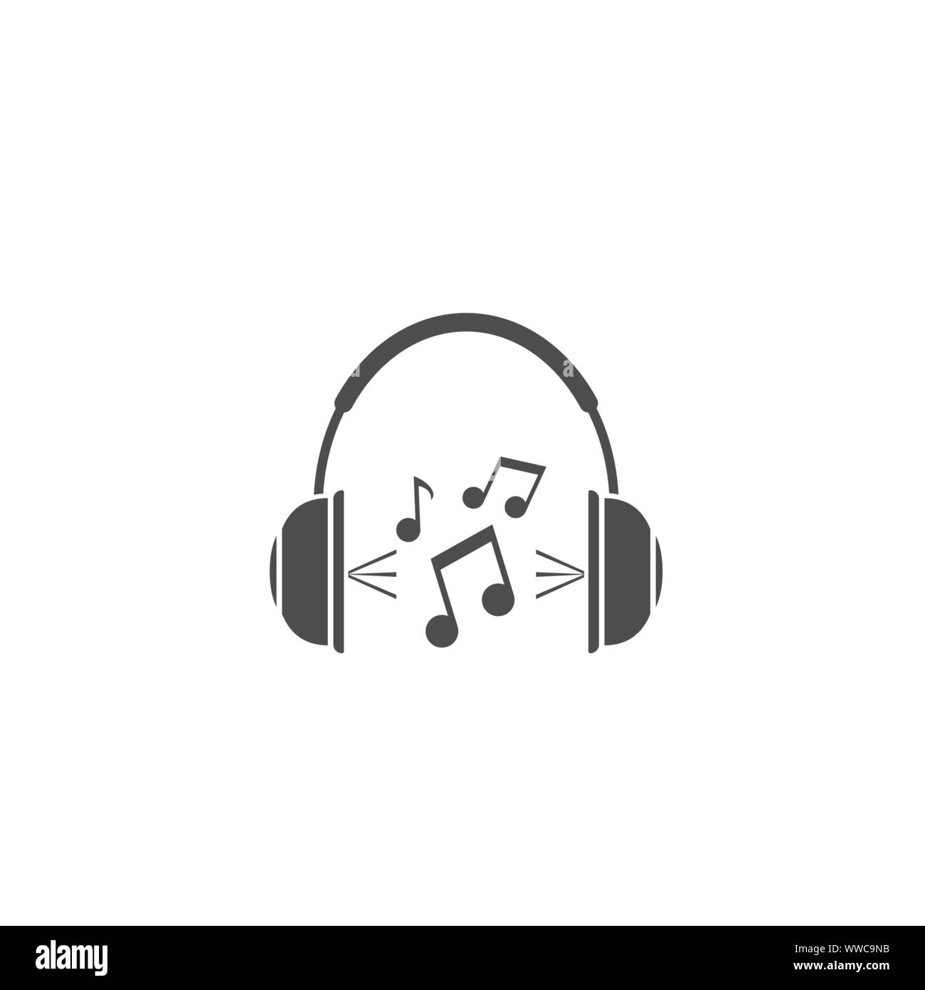 Wireless Headphones vector icon. DJ symbol, Headphones with notes ...