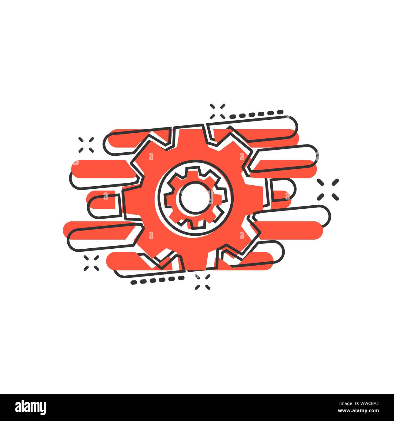 Operation project icon in comic style. Gear process vector cartoon illustration on white isolated background. Technology produce business concept spla Stock Vector
